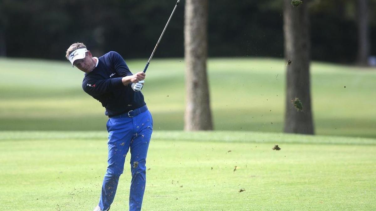 Luke Donald hits his ball on the fairway of the 9th hole during the first round of the RBC Heritage Presented by Boeing on Thursday at Harbour Town Golf Links in Sea Pines on Hilton Head Island, S.C. He shot a 5-under-par 66 and shared the lead with Branden Grace.