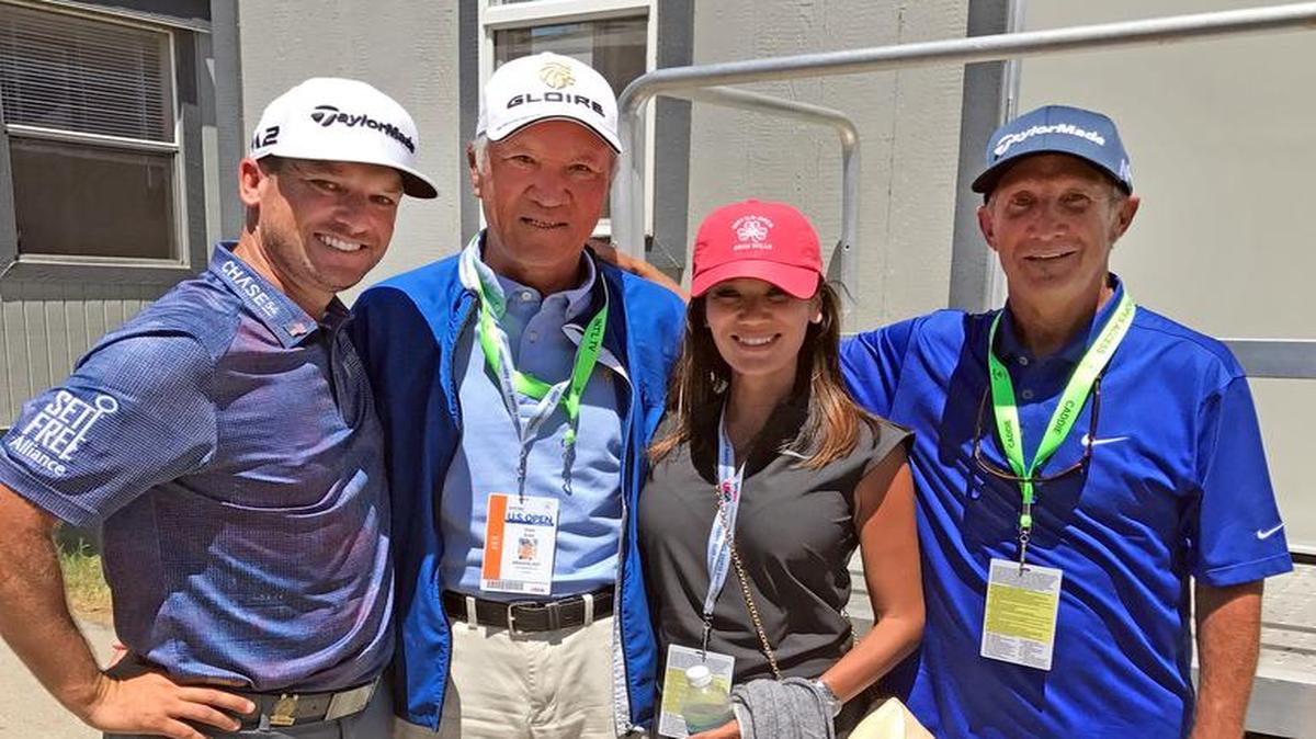 Kyle Thompson and wife Emmi with Japanese golf legend Isao Aoki.