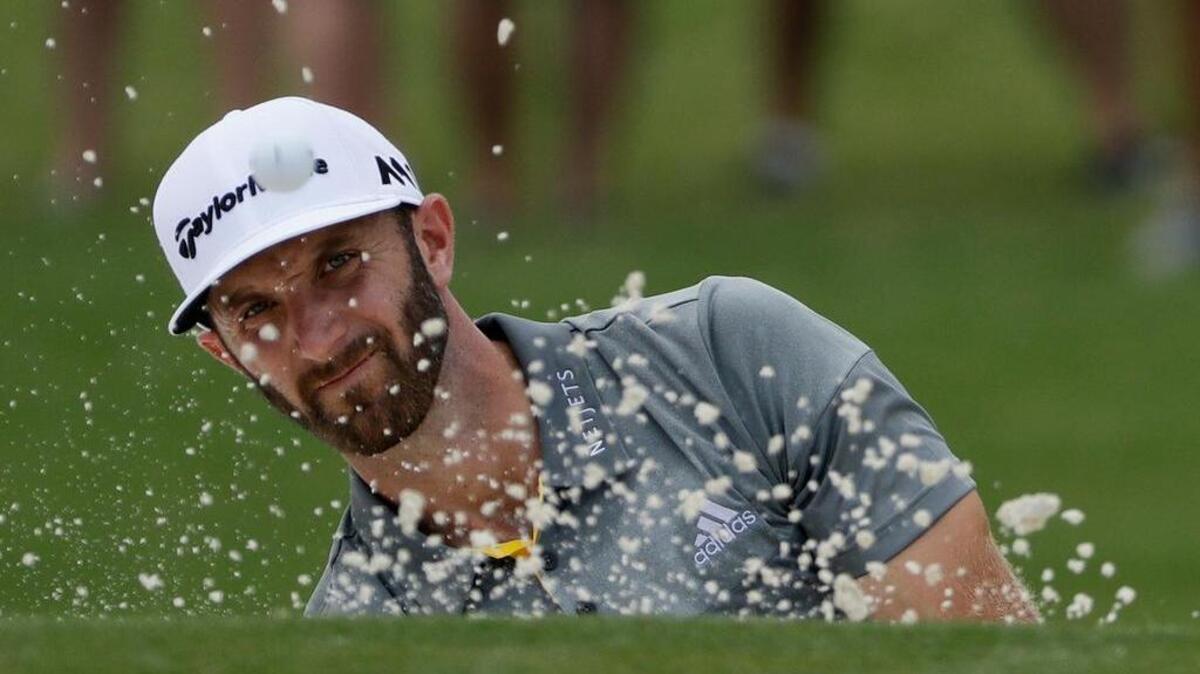 Dustin Johnson, hitting from the bunker on the third hole during the third round of the PGA Championship golf tournament at the Quail Hollow Club Saturday, did not contend in any of the majors.