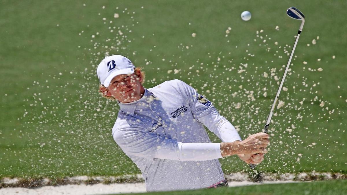 Brandt Snedeker blasts out of the sand on No. 2 during the third round of The Masters at Augusta National Golf Club in Augusta, Ga.