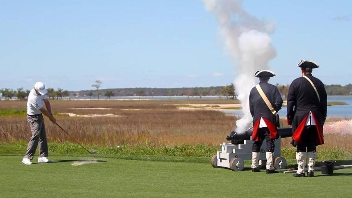 2016 RBC Heritage champion Branden Grace opens the 2017 tournament hitting a ball into the Calibogue Sound on the 18th hole on Monday at Harbour Town Golf Links in Sea Pines on Hilton Head Island S.C.