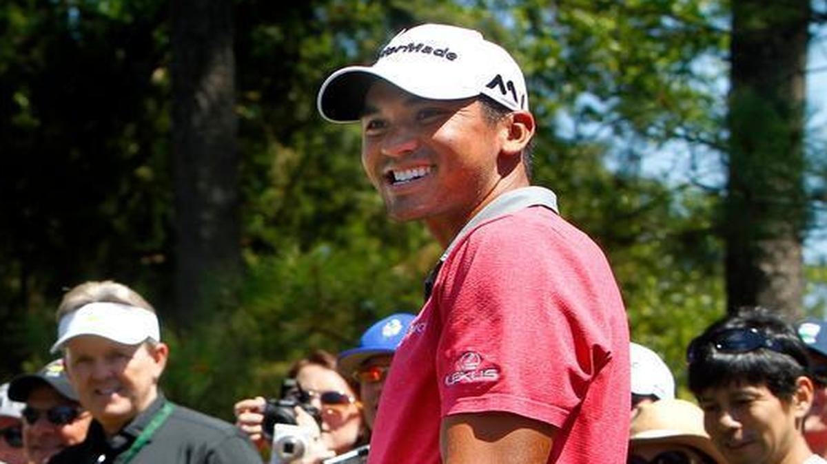 Adam Scott and Jason Day laugh as they prepare to hit their tee shots on No. 6 during Tuesday's practice round of the 2016 Masters at Augusta National Golf Club in Augusta, Ga.