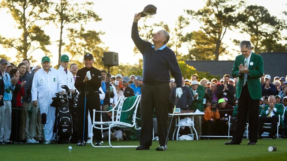Jack Nicklaus tips his cap to the sky in remembrance to his friend Arnold Palmer before the first round of the 2017 Masters golf tournament in Augusta, Ga. Nicklaus will be in the Myrtle Beach area next Monday.