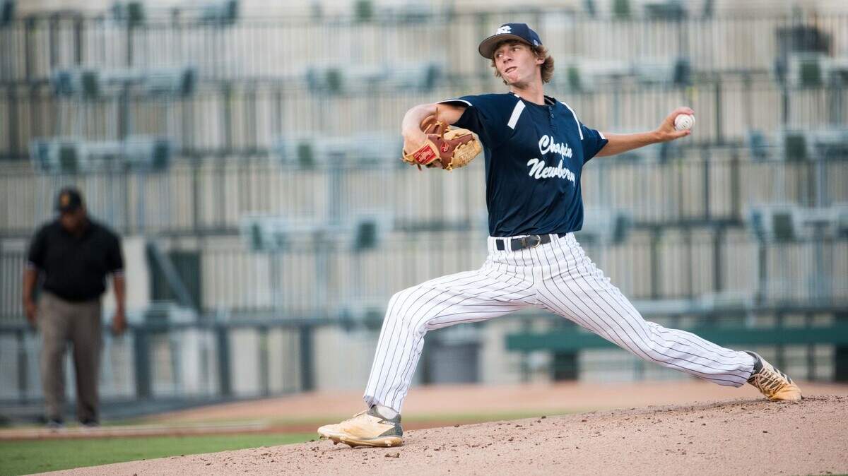 Jonathan Bickley, of the Chapin/Newberry Post 193/24 team, delivers a pitch against Sumter during the American Legion state championship at Spirit Communications Park on July 25, 2018, in Columbia, S.C.