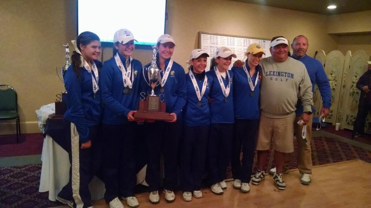 The Lexington girls golf team poses after finishing second at the Class 4A state championships.
