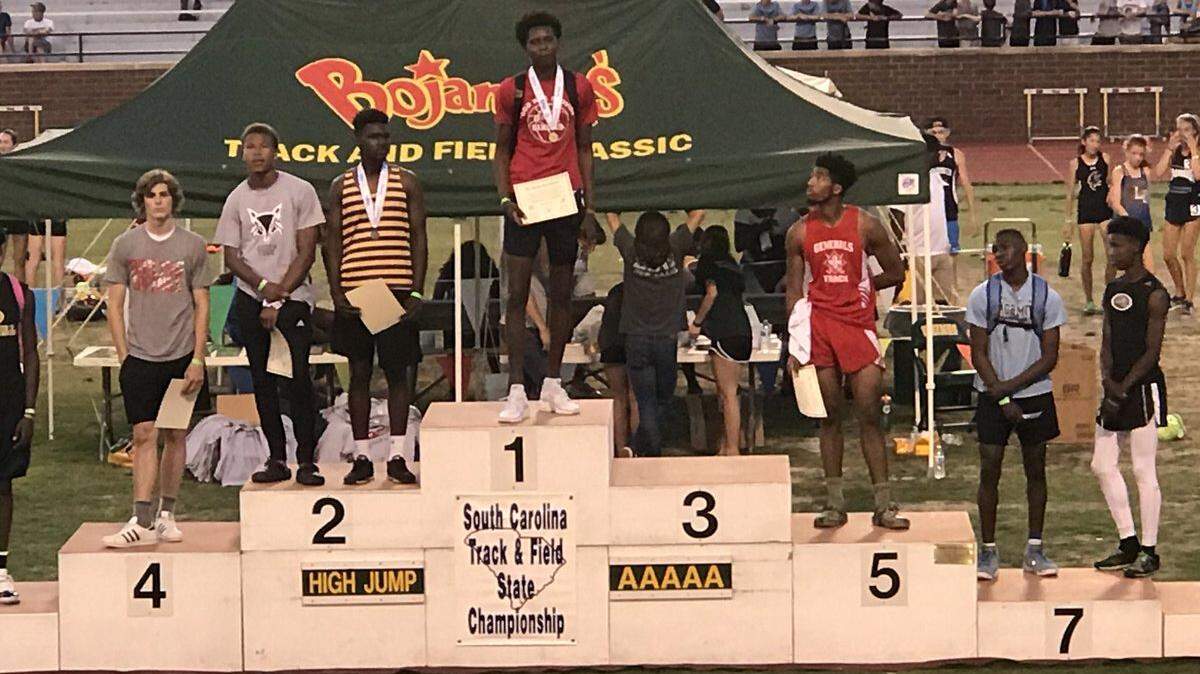 Blythewood's Robert Braswell won his second straight Class 5A high jump championship at SCHSL state track and field meet.
