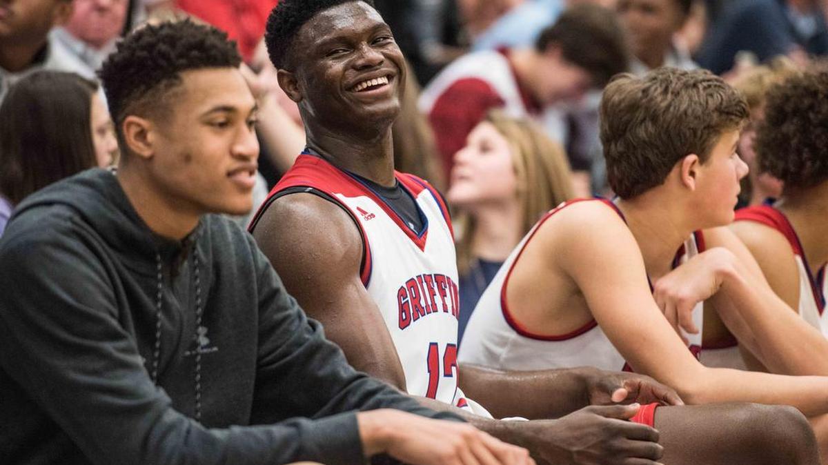 Spartanburg Day's Zion Williamson smiles from the bench during a SCISA playoff game against Northside Christian.