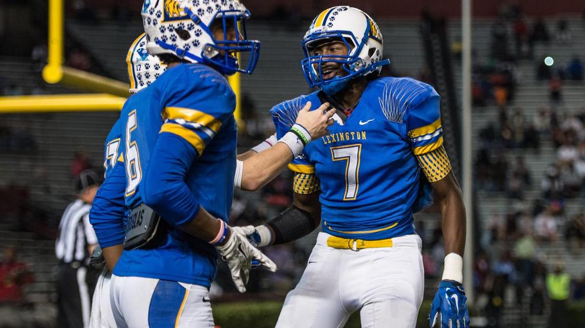 Lexington's Jason Rumph celebrates a touchdown against pass against Lexington during the 2015 Class 4A, Division II championship game at Williams Brice Stadium.