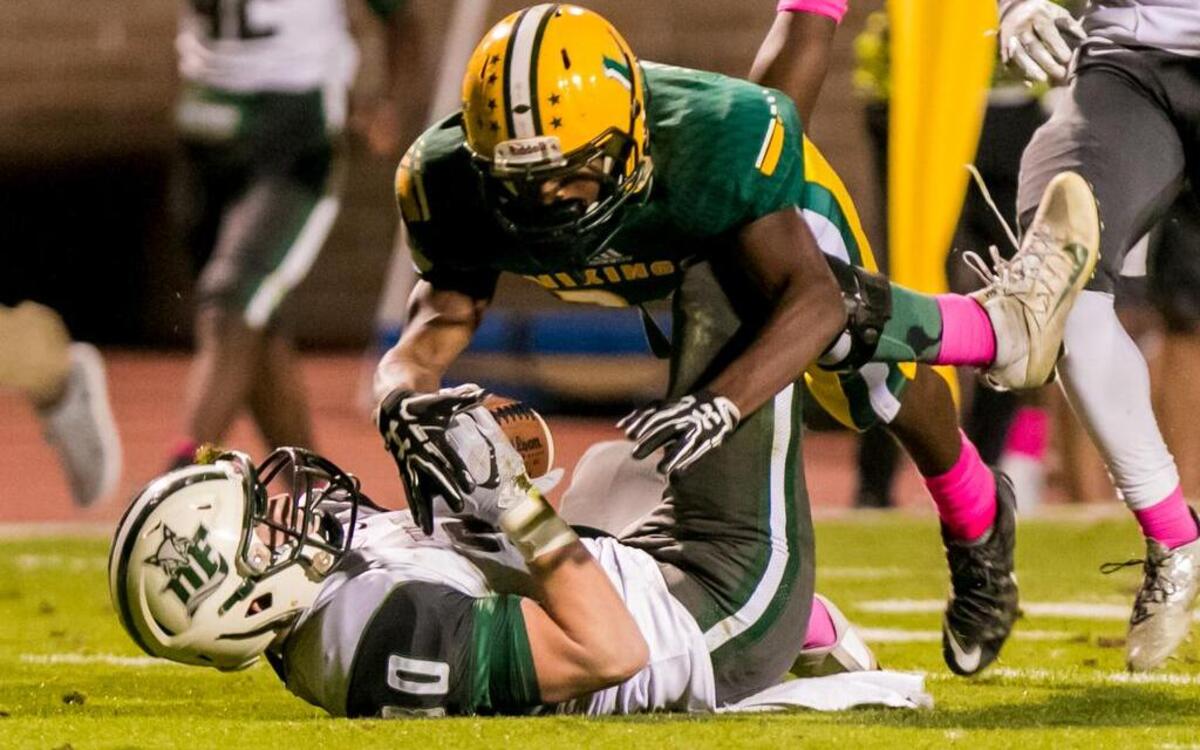 Dutch Fork's Blake Branham comes up with a game-sealing interception on a pass intended for Spring Valley's Marcus Simpson in the fourth quarter Friday night.