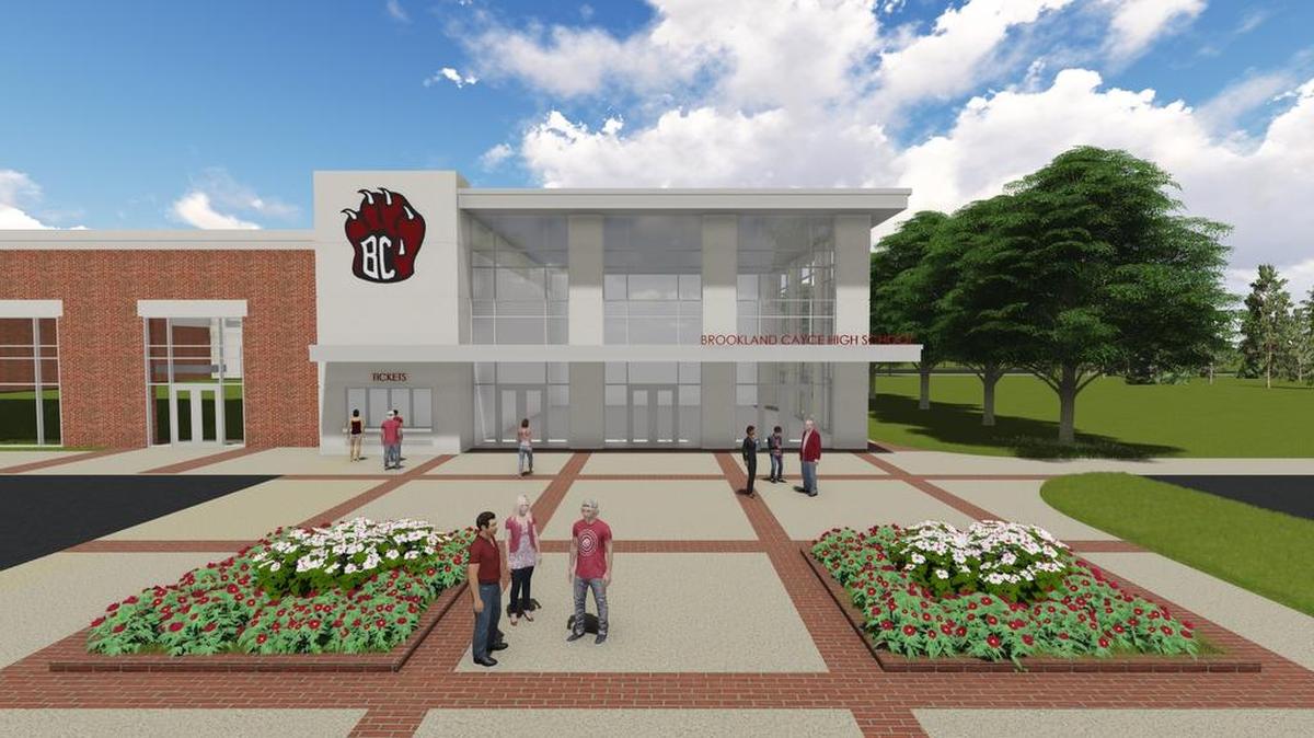 A rfendering of a new basketball and volleyball arena at Brookland-Cayce High School. The $10.5 million arena will have seating for 1,500. It will be built next to the stadium on Knox Abbott Drive.