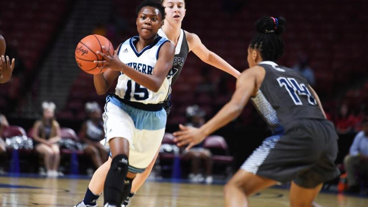 Newberry's Rayanna Davis (15) drives the ball past Seneca during the Class AAA Girls Upper State Championship at Bon Secours Wellness Arena on Saturday.