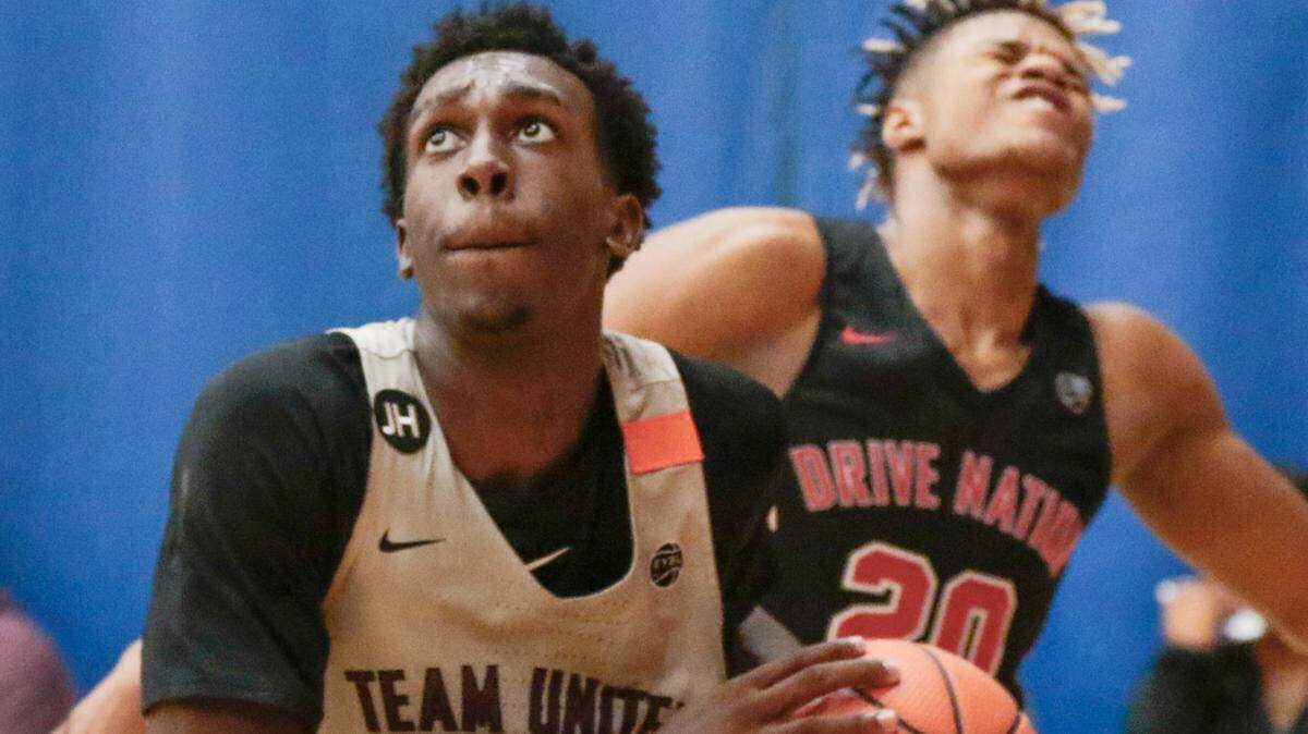 Team United’s Juwan Gary drives to the basket during a game against Drive Nation during the Peach Jam at the Riverview Park Activities Center in North Augusta on July 12, 2018.