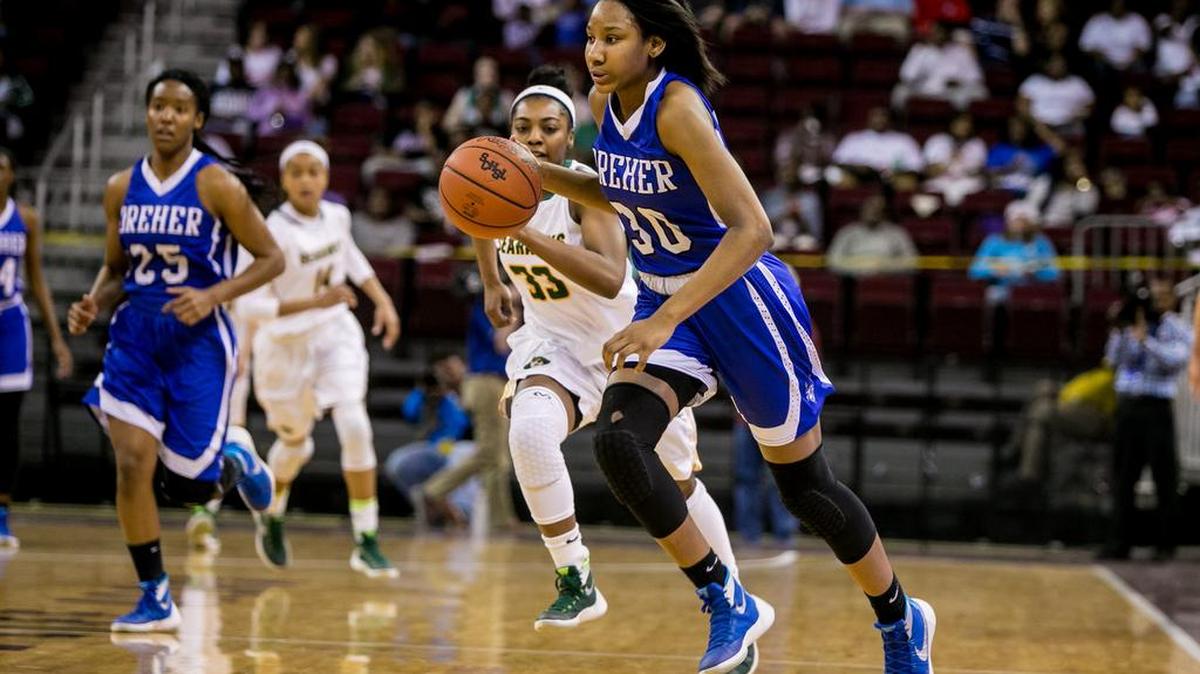 Dreher High School forward Jaelynn Murray (30) brings the ball up against Myrtle Beach during the first half of the 3A Girls State Championship game at Colonial Life Arena in March of 2016. She has committed to play at North Carolina.