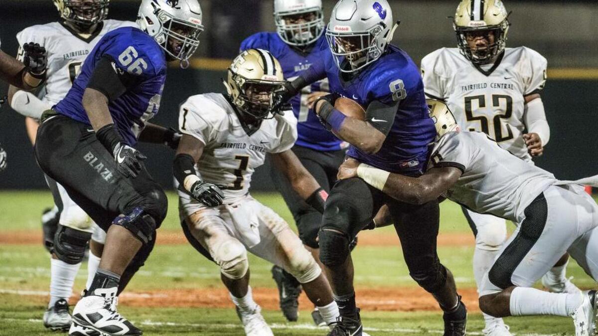 Ridge View’s Latharon Rogers-Anderson battles for yards during a game ealirer this season. Ridge View faces Richland Northeast on Friday night.