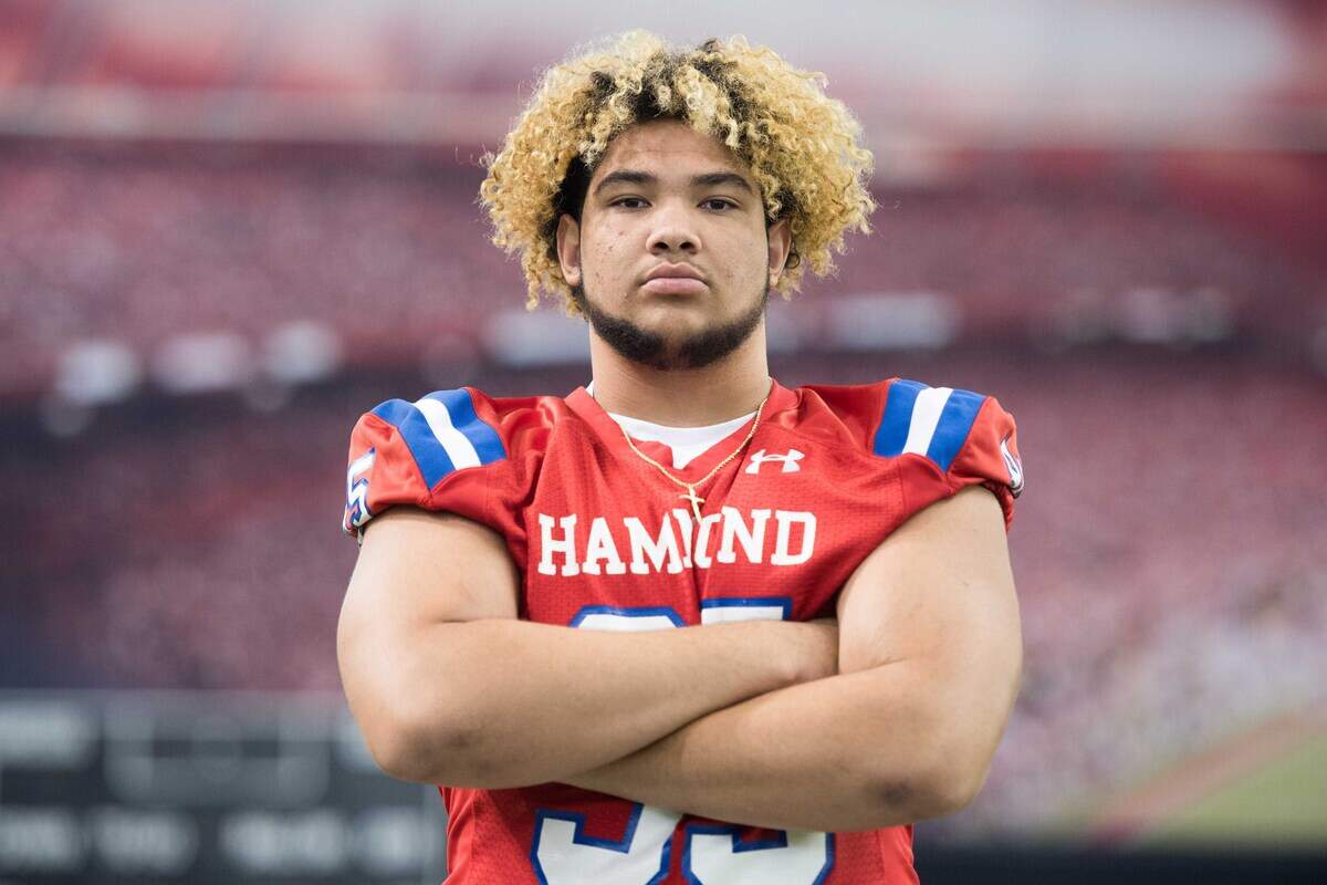 Hammond defensive tackle Alex Huntley poses for a photo  during the South Carolina high school football media day at the Gamecock practice facility July 29, 2018, in Columbia, S.C. 
