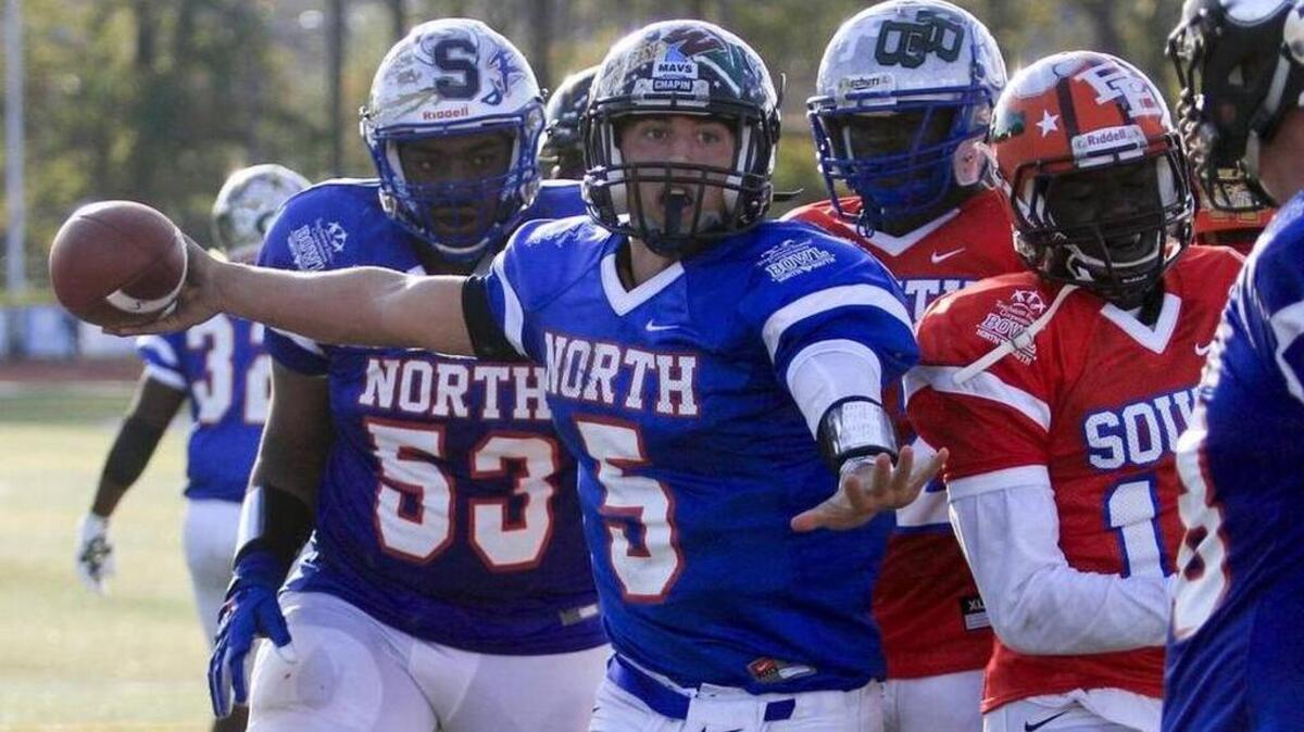 Chapin's Logan Bailey scores a final touch down for the North in the North-South All-Star Game. Some of the states most talented high school football players were came to play in the Touchstone Energy Bowl North vs. South All-Star Game at Doug Shaw Stadium in Myrtle Beach, S.C. Sat., Dec. 12, 2015. The North won this year's battle with a final of 37-27.JASON LEE jlee@thesunnews.com