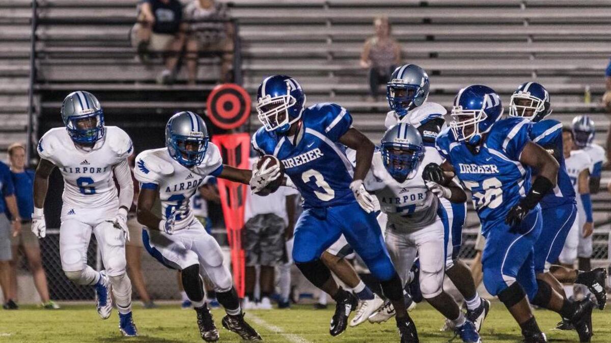 
Dreher’s Jay Washington, here against Airport earlier this season, rushed for 212 yards and two touchdowns this past weekend against Lower Richland.

