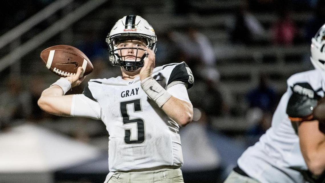 Gray Collegiate senior quarterback Hunter Helms attempts a pass against White Knoll at White Knoll High School Friday, Sept. 20, 2019, in Lexington, S.C.during the first half at White Knoll High School Friday, Sept. 20, 2019, in Lexington, S.C.