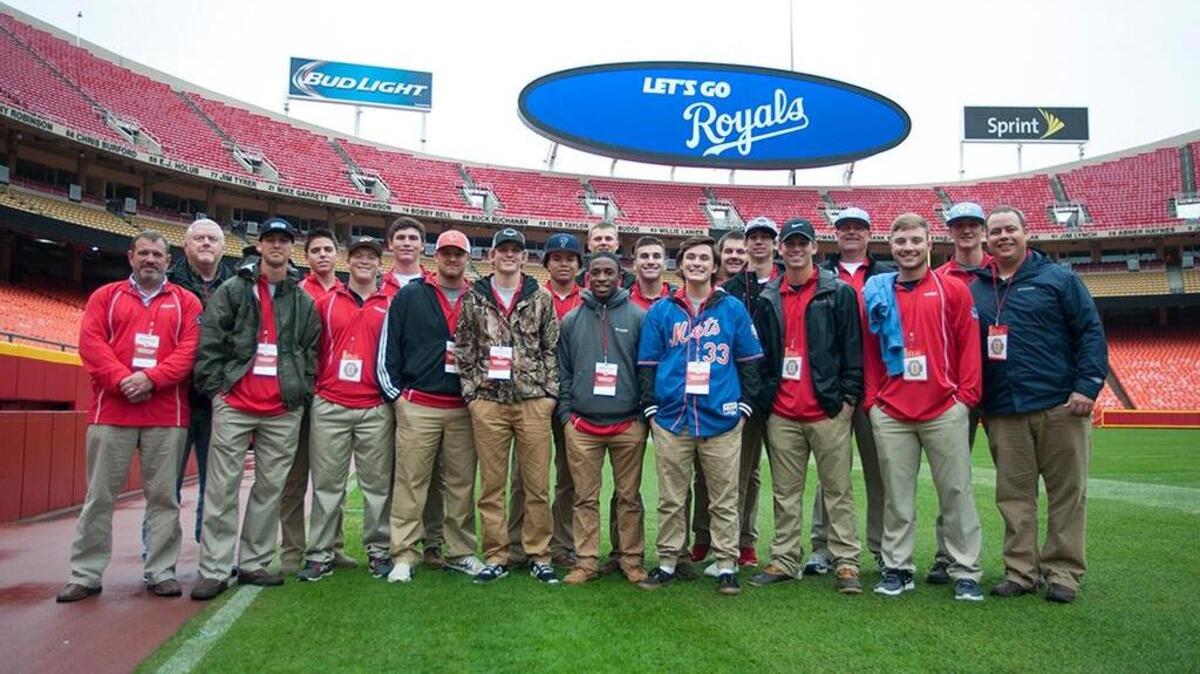 Newberry Chapin Post 193/24 pose for photo at Arrowhead Stadium in Kansas City. Post 193/24 attended Game 1 of the World Series between Kansas City Royals and New York Mets.