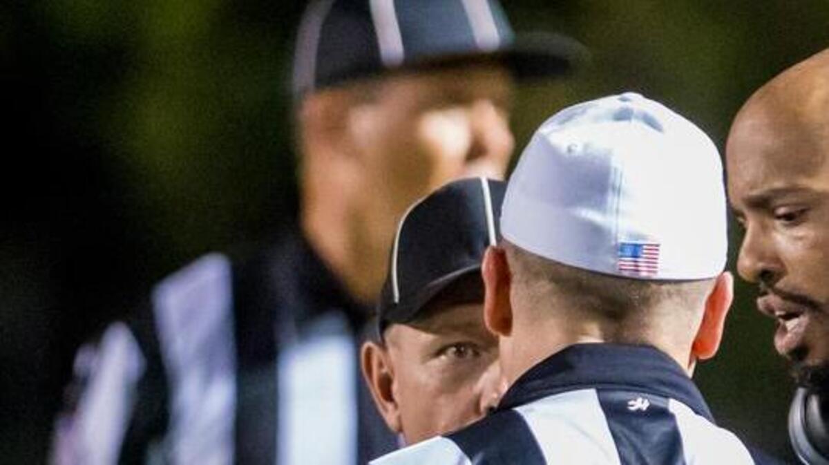 File photo: Ridge View (SC) Blazers head coach Perry Parks speaks with referees during an unrelated 2017 game between South Pointe High School and Ridge View High School.