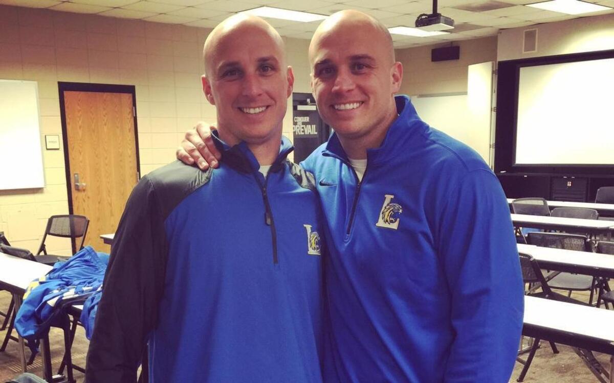 Josh Stepp (left) and his twin brother, Justin after Lexington defeated Spartanburg last Friday.