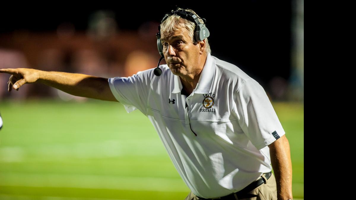 
Irmo head coach Bob Hanna disputes a call during the game between South Pointe High School at Irmo High School.
