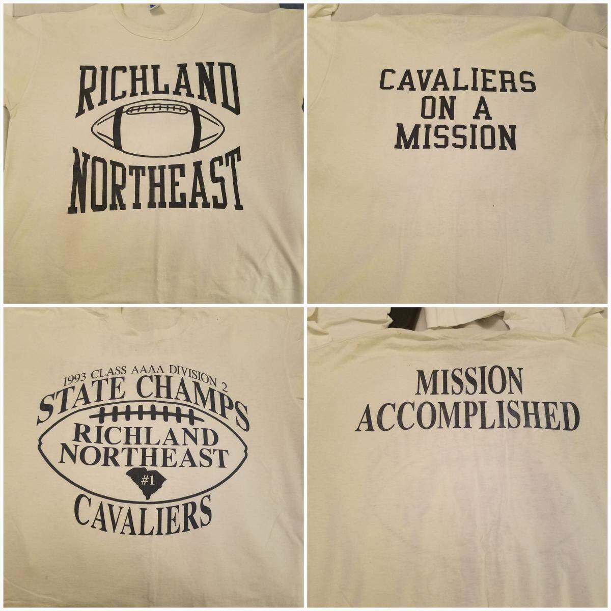 Richland Northeast football team’s T-Shirts they wore before and after winning the 1993 state championship.