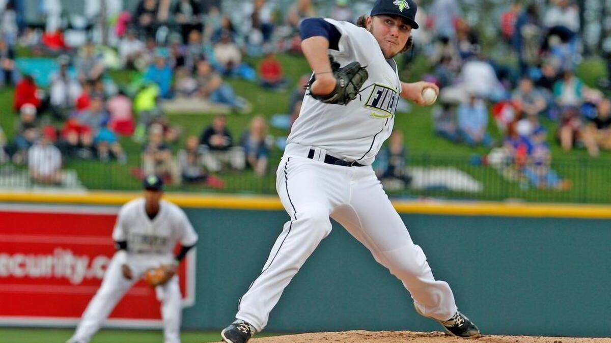 Fireflies starting pitcher P.J. Conlon delivers a pitch at Spirit Communications Park.