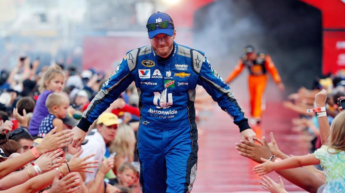 Dale Earnhardt Jr., in 2016 during driver introductions in Daytona Beach, Fla. Darlington has become one of Earnhardt’s favorite weekends of the year and this will be his final Darlington start Sunday after missing out last year.