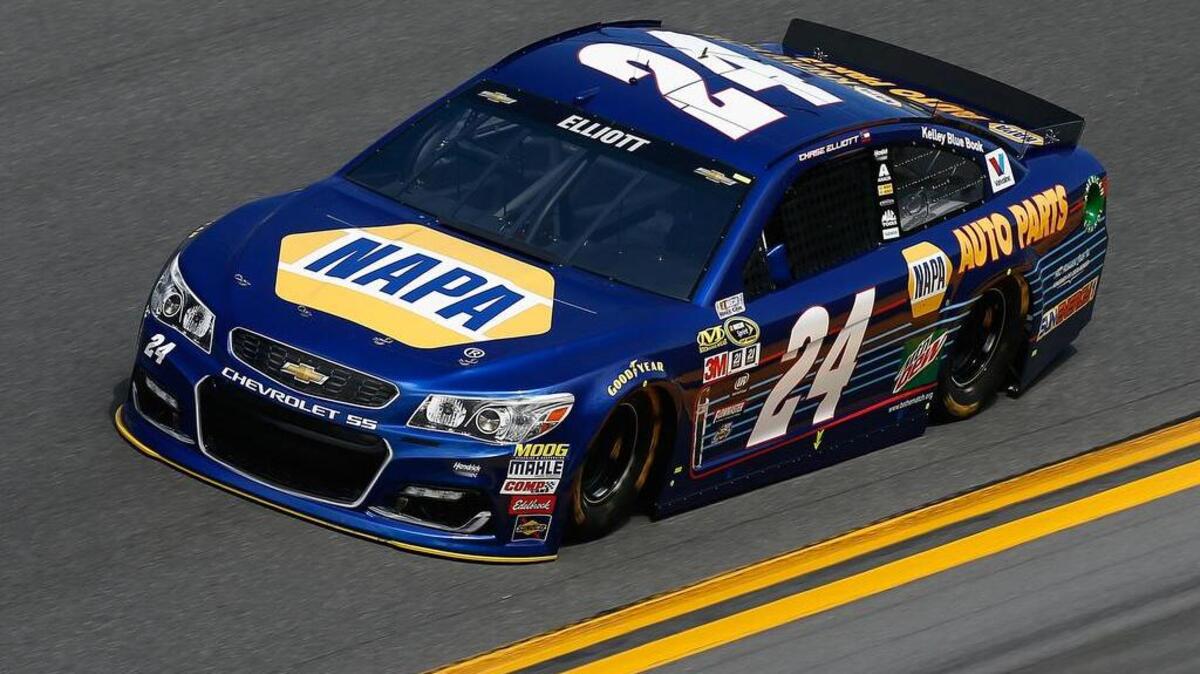 Chase Elliott, driver of the #24 NAPA Auto Parts Chevrolet, drives during qualifying for the NASCAR Sprint Cup Series Daytona 500 at Daytona International Speedway on February 14, 2016 in Daytona Beach, Florida.