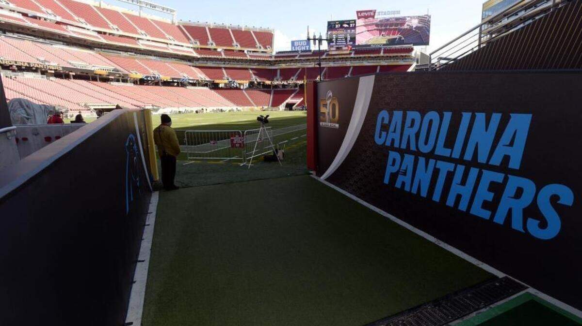 The walls of the Carolina Panthers' entrance to the field are at Levi's Stadium in Santa Clara, Calif., site of Super Bowl 50.