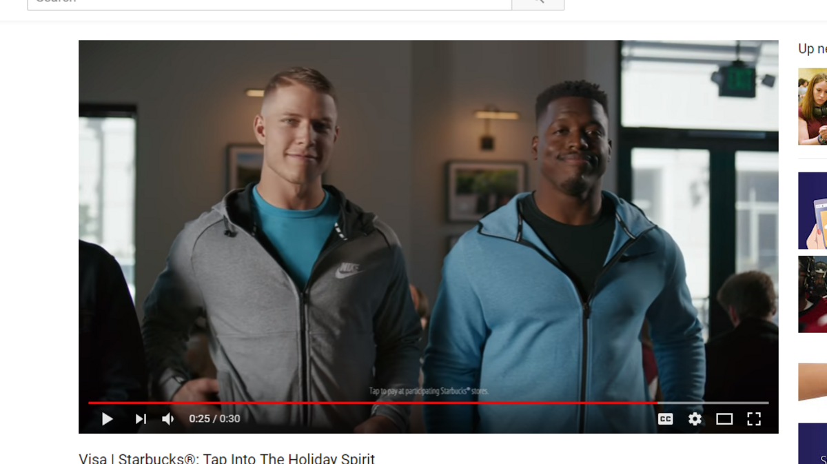 Christian McCaffrey and Jonathan Stewart in new ad for Starbucks, release just this week.