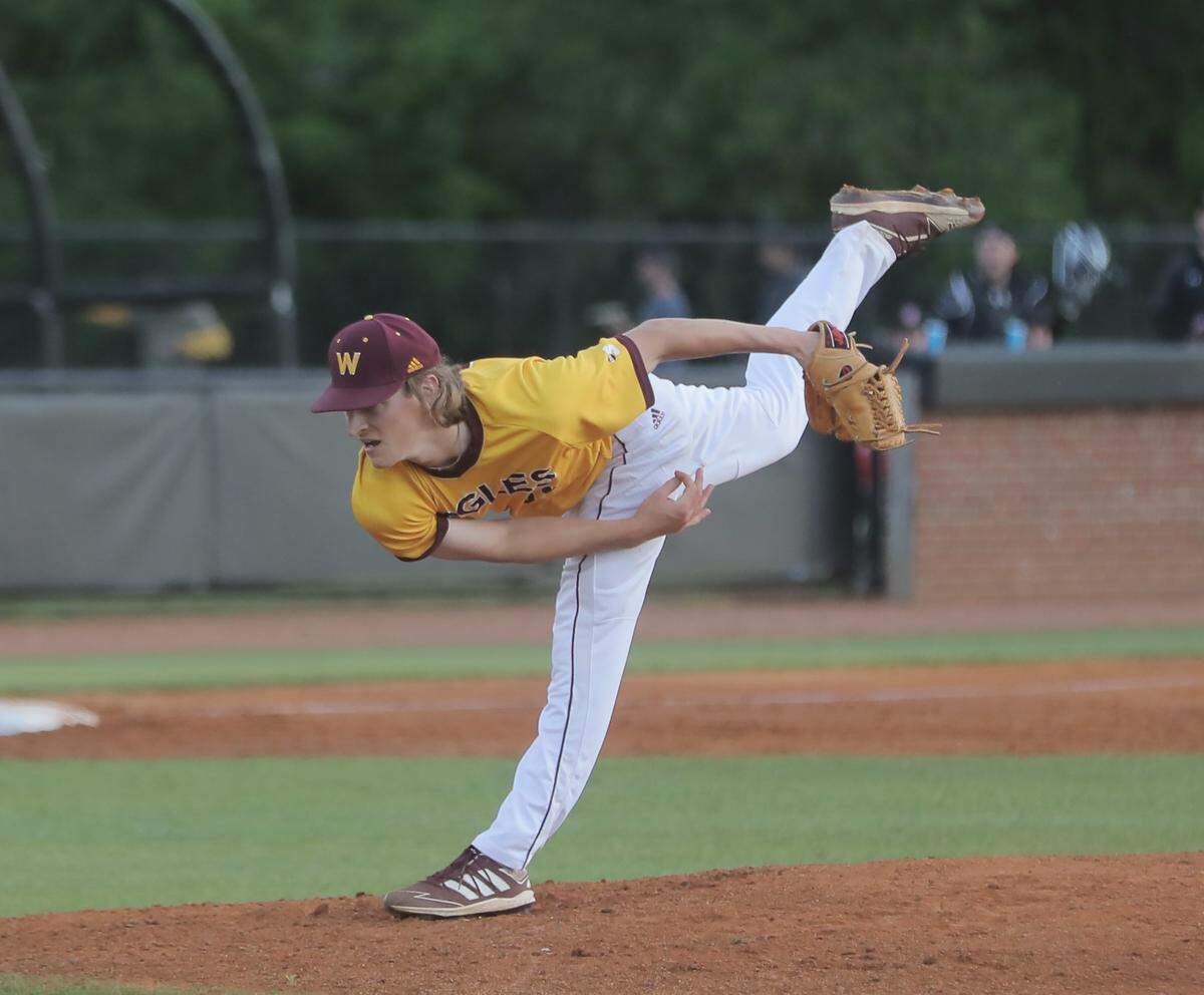Winthrop’s Nate Butcher throws a pitch during the seventh inning.