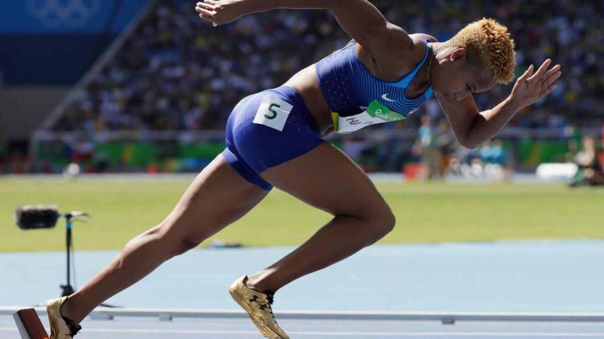 United States' Natasha Hastings competes in a women's 400-meter heat during the athletics competitions of the 2016 Summer Olympics at the Olympic stadium in Rio de Janeiro, Brazil, Saturday, Aug. 13, 2016.