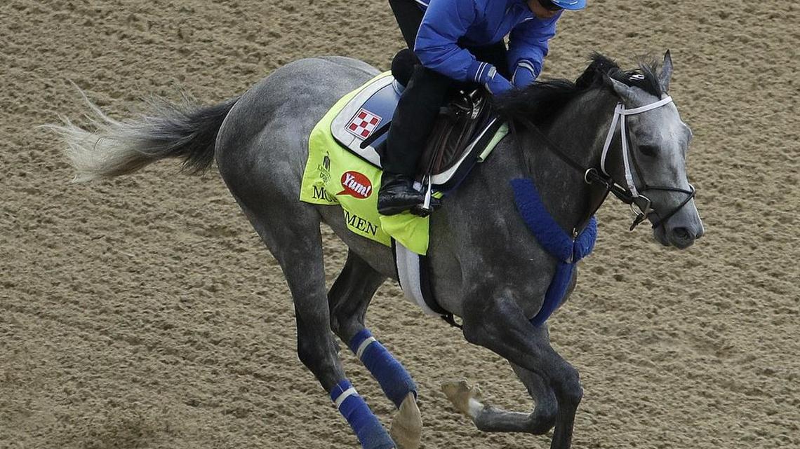 Exercise rider Miguel Jamie rides Kentucky Derby hopeful Mohaymen during a workout at Churchill Downs Wednesday, May 4, 2016, in Louisville, Ky. The 142nd running of the Kentucky Derby is scheduled for Saturday, May 7.