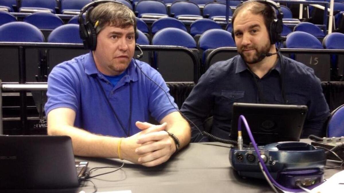 
Michael Haney, right, interviews The State’s David Cloninger at the NCAA Women’s Sweet 16 in Greensboro earlier this year.
