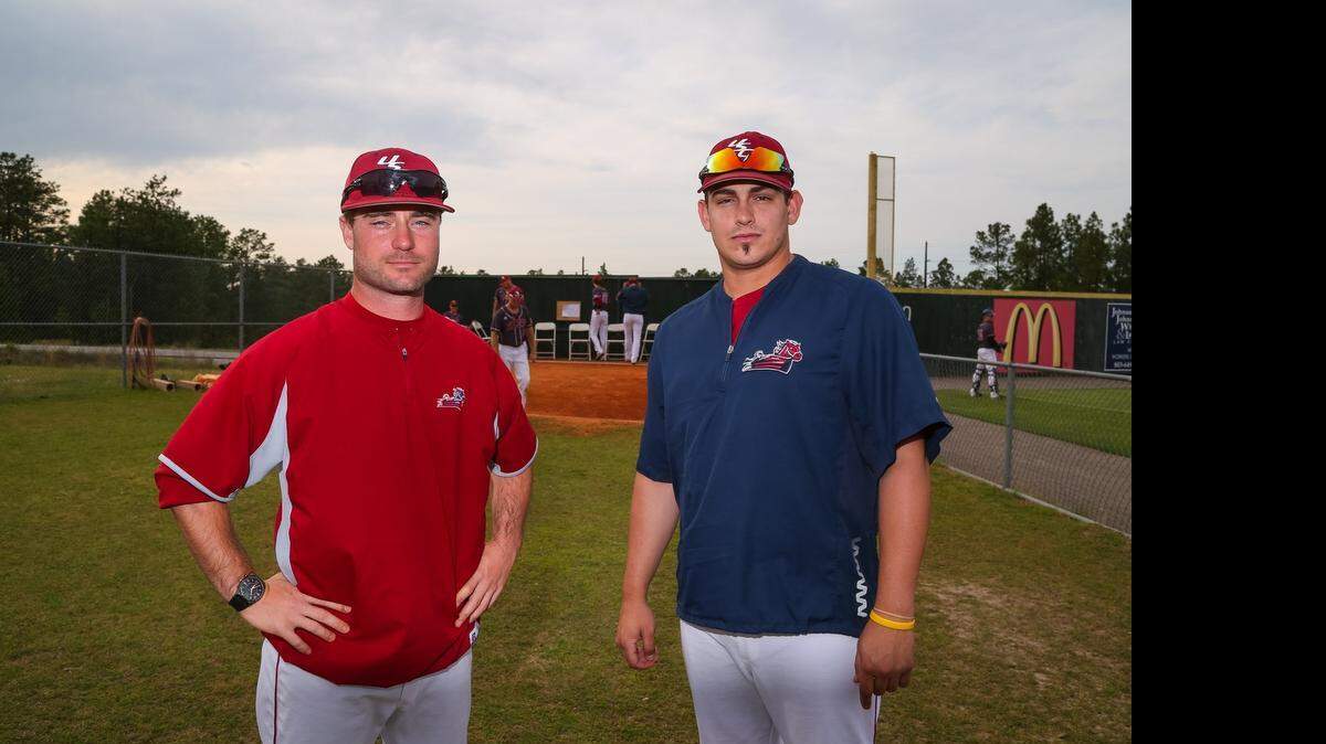 
Forrest Koumas, right, once part of the USC starting rotation, now pitches for USC-Aiken – and his pitching coach is former Gamecock pitcher Nolan Belcher. 

