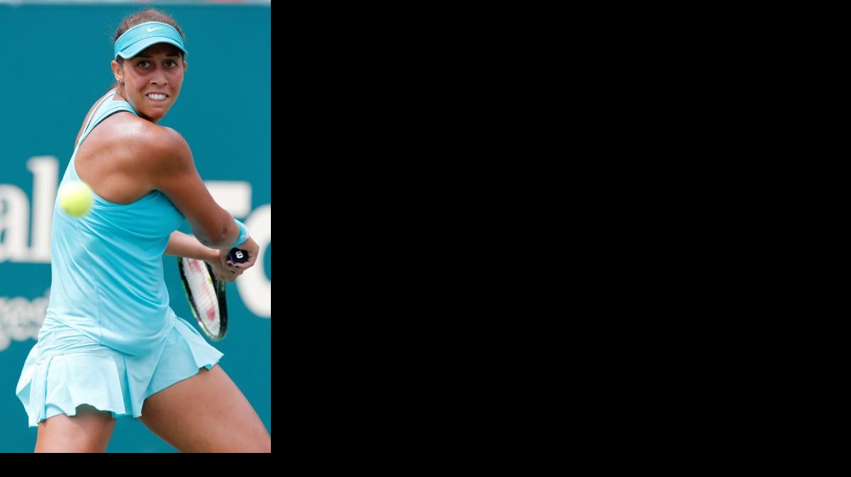 
Madison Keys returns to Lauren Davis during Friday’s quarterfinal match at the Family Circle Cup.
